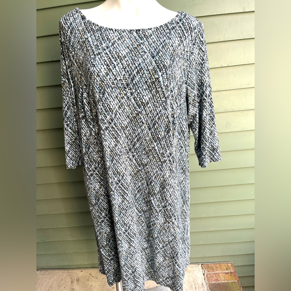 JJill Green Black and White Patterned Dress